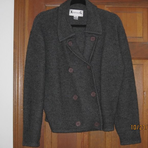 Knitting Needle-100% Grey Wool Sweater Jacket-S - Picture 1 of 4